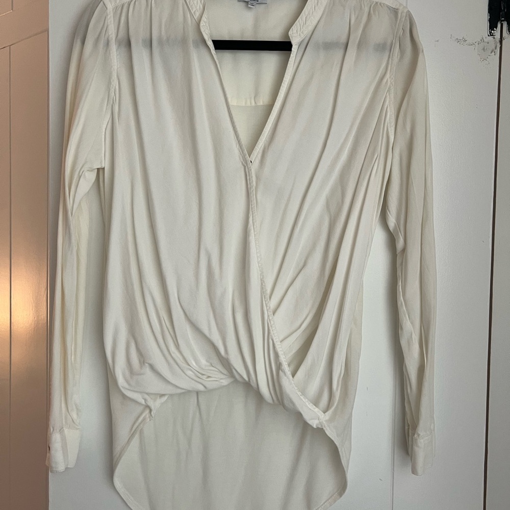 Splendid Cream Wrap Bodysuit with Ruched Sleeves